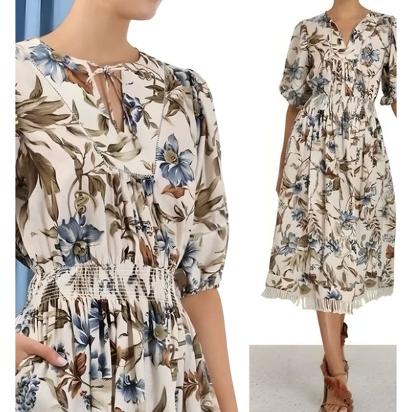 Zimmermann Dresses & Skirts - Zimmermann Blue and Brown Floral Midi Dress